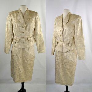 1980s Gold Lame Metallic Brocade Fitted Suit